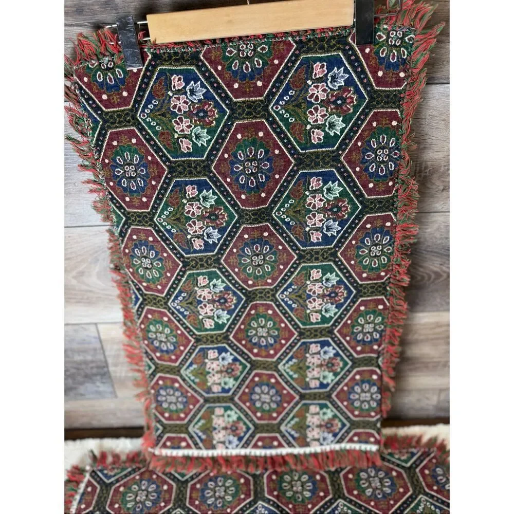 Vintage Tapestry Woven Fringed Placemats Cottagecore Boho Table Decor Set